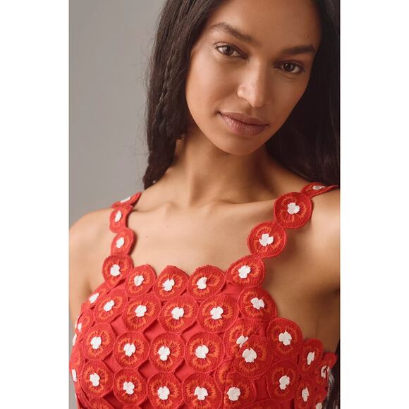 NWT Maeve Crochet Cotton Red White Halter Midi Dress - Size 14 - Picture 4 of 5